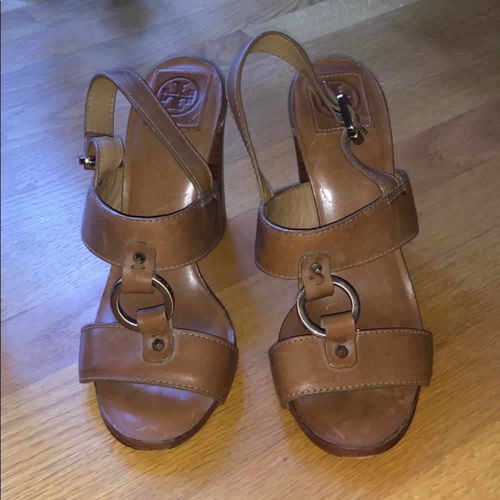 Brown open toe heels